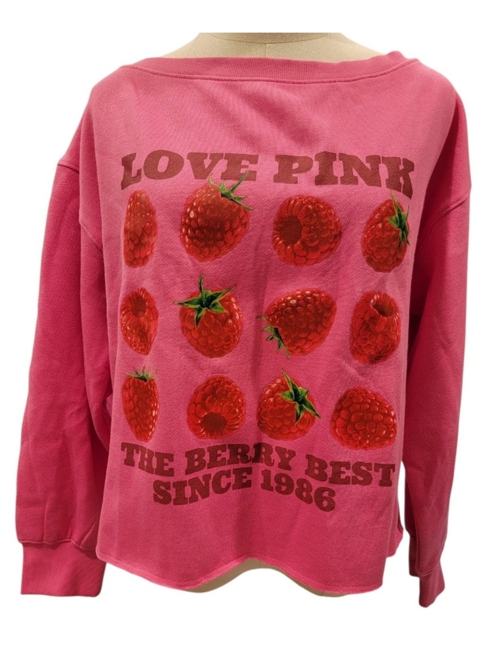 NWOT PINK Victoria's Secret Pink Graphic Off-the-Shoulder Berry Sweatshirt Large